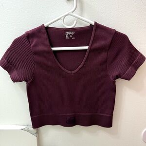 Pre-owned Sommer Ray Burgundy Workout Crop Top Short Sleeve Size Medium